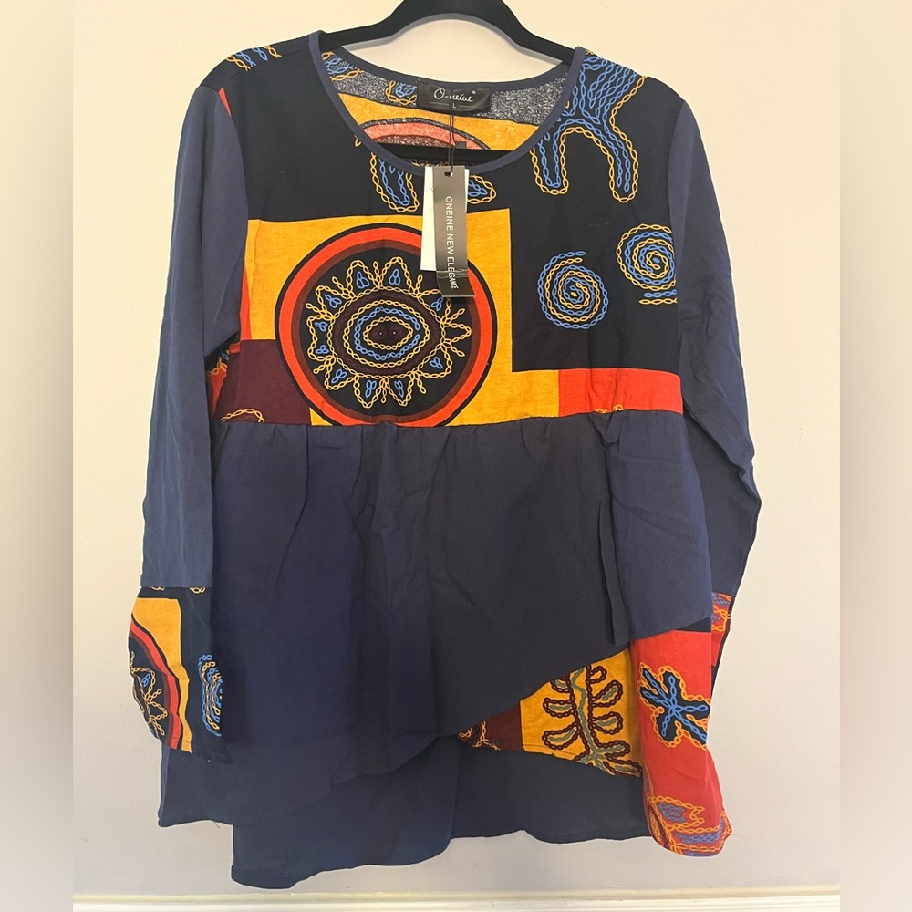 Oneine New Elegance Egyptian print Artsy Boho Top